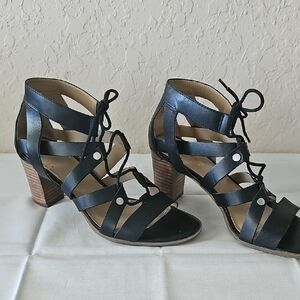 Naturalizer Black Strappy Lace-Up Block Heel Sandals